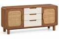 Credenza, ante intrecciate e cassetti con maniglie incassate, marrone/beige