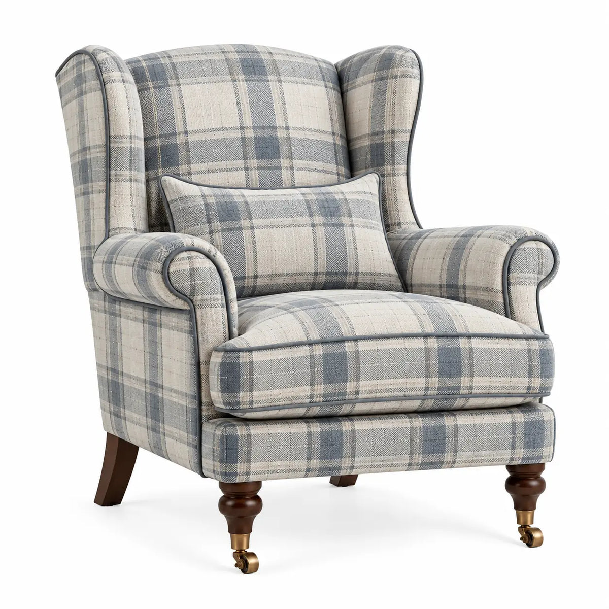 Poltrona, motivo a quadri e schienale alto, grigio/beige