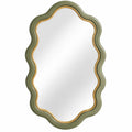 Specchio da parete, cornice dal profilo ondulato, verde/oro