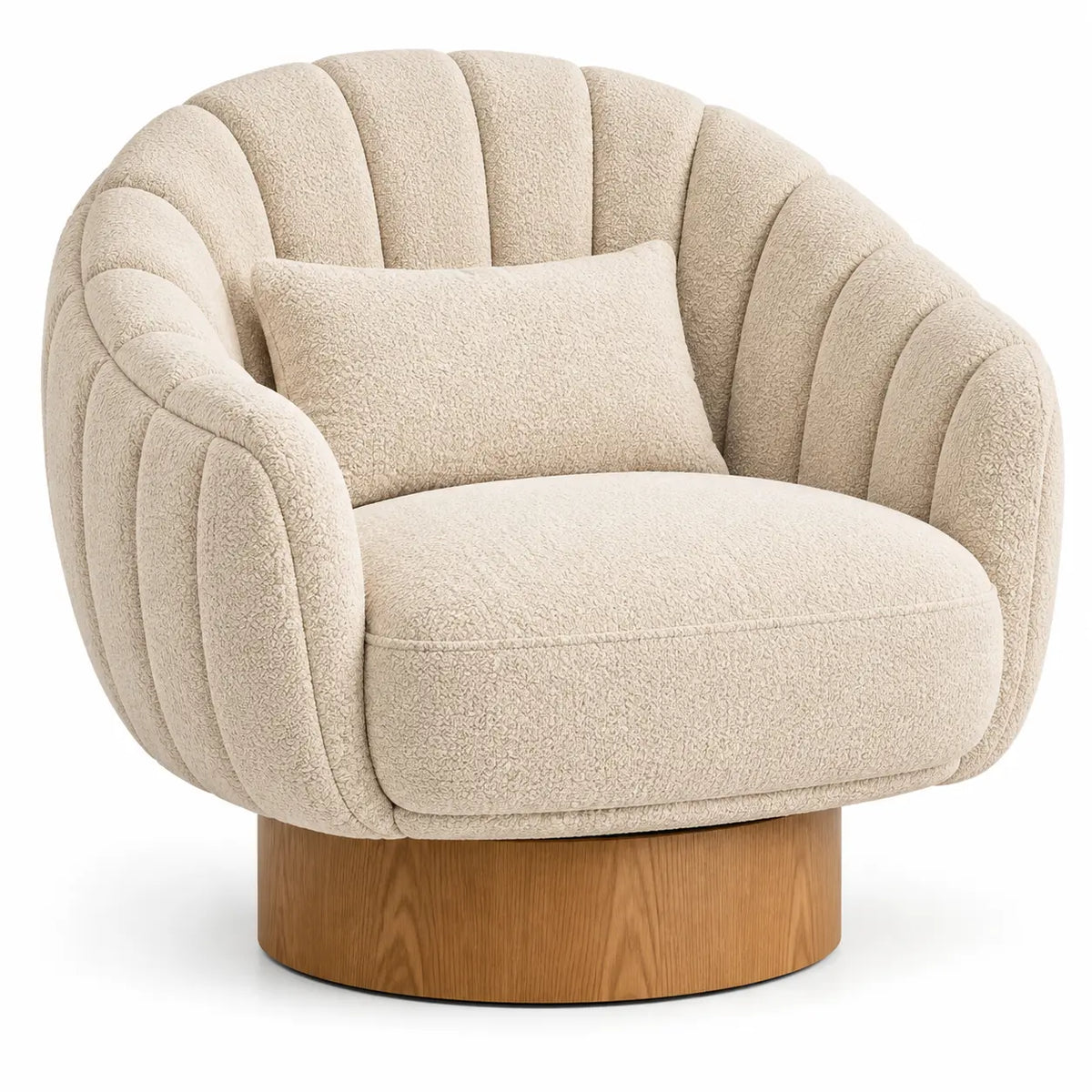 Poltrona, seduta arrotondata e base circolare, beige/marrone