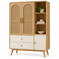 Armadio, due ante intrecciate, cassetti e ripiani laterali, marrone/beige